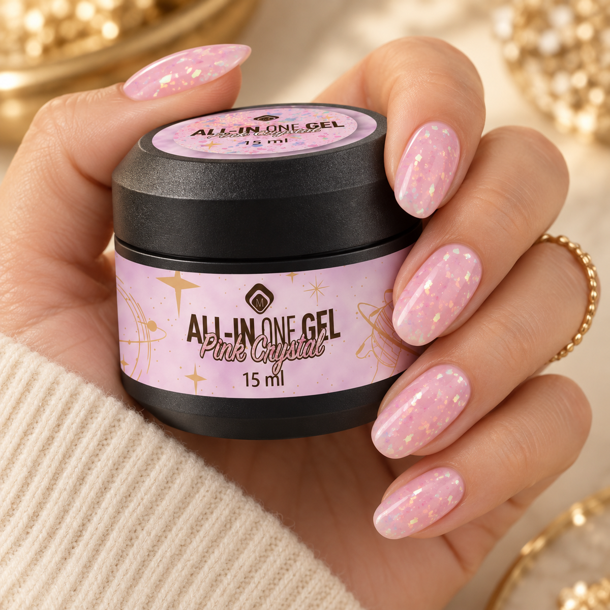 Product in de hand — All in One Gel Pink Crystal