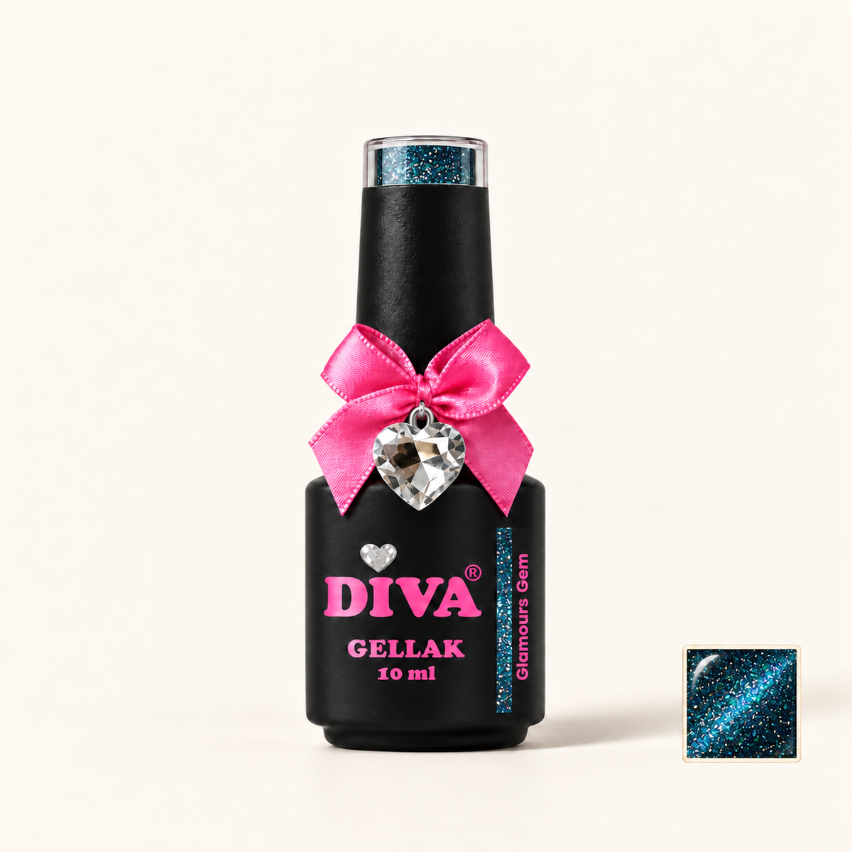 Productfoto met kleurstaaltje — DIVA Gellak Cat Eye Glamours Gem 10 ml #F