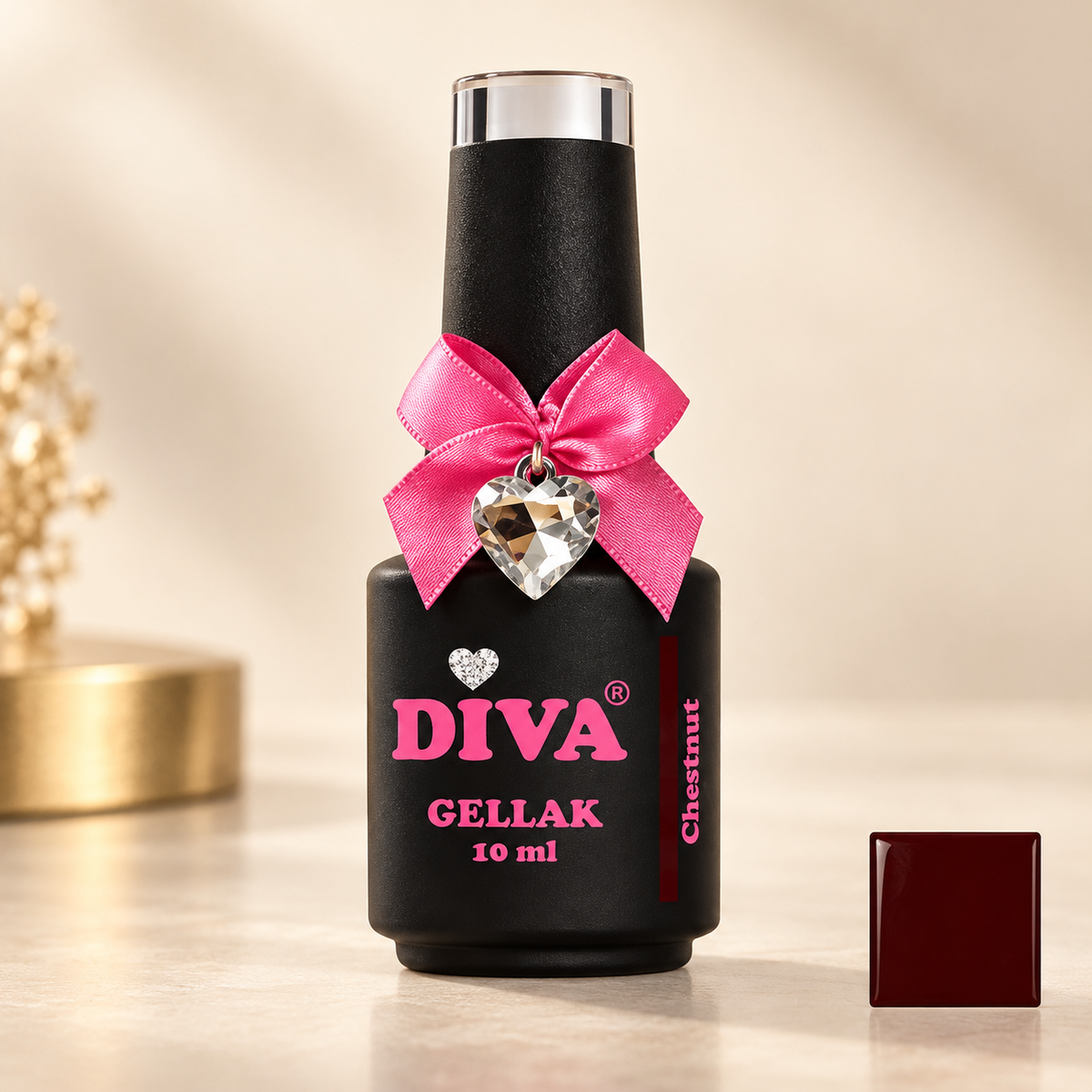 Productfoto met kleurstaal — DIVA Gellak Chestnut 10 ml