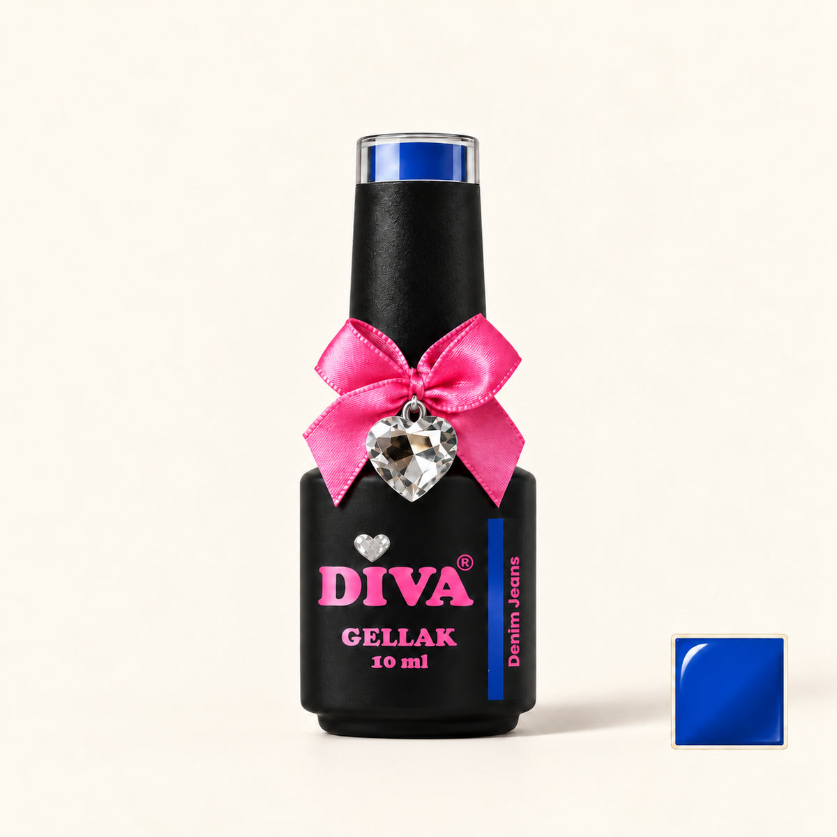 Productfoto met kleurstaaltje — DIVA Gellak Denim Jeans 10 ml #