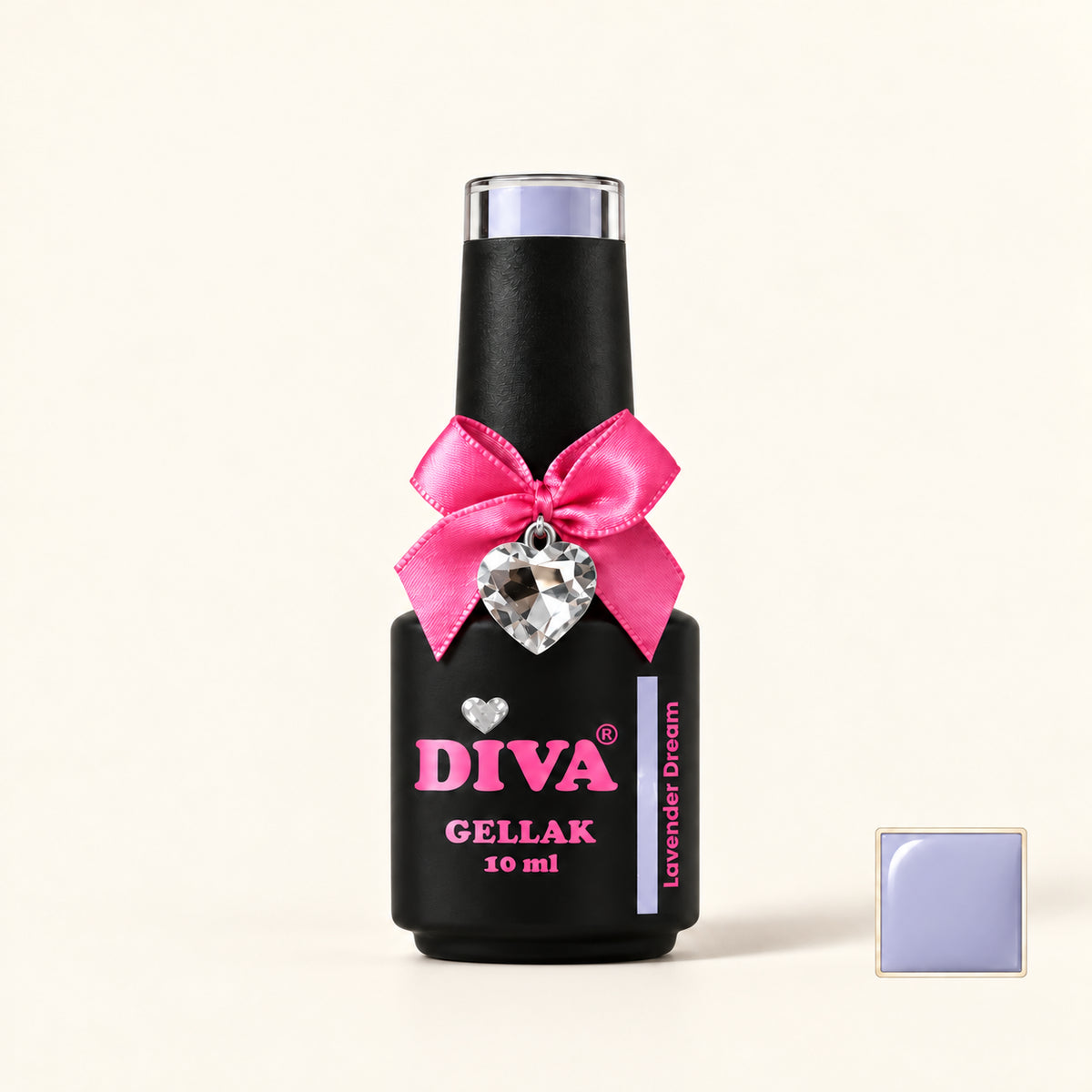 Productfoto met kleurstaaltje — DIVA Gellak Lavender Dream 10 ml #