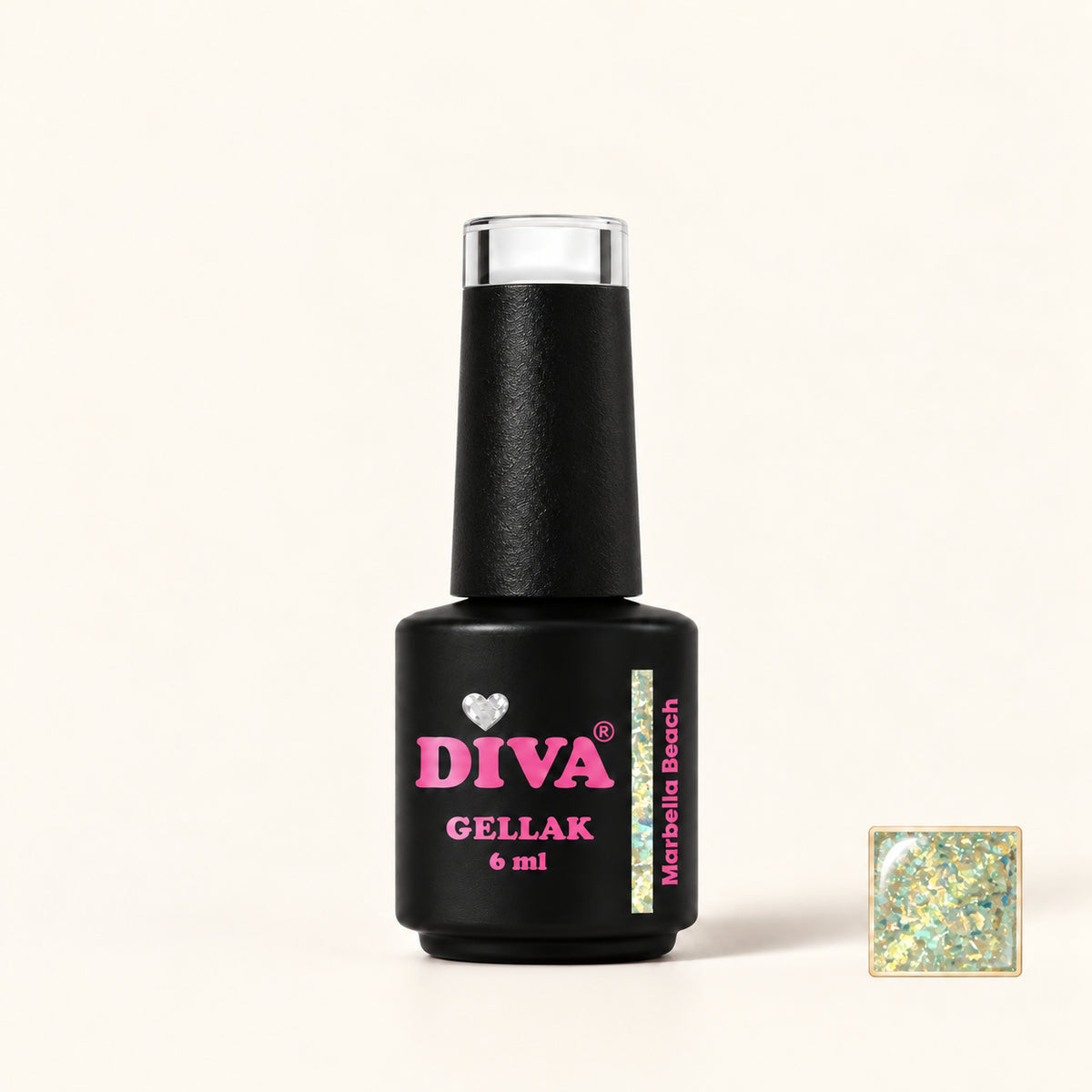 Productfoto met kleurstaaltje — DIVA Gellak Marbella Beach 6 ml