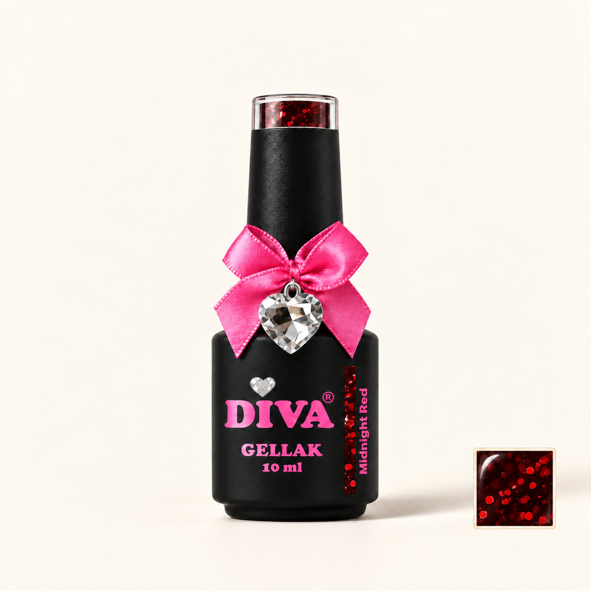 Productfoto met kleurstaaltje — DIVA Gellak Midnight Red 10 ml