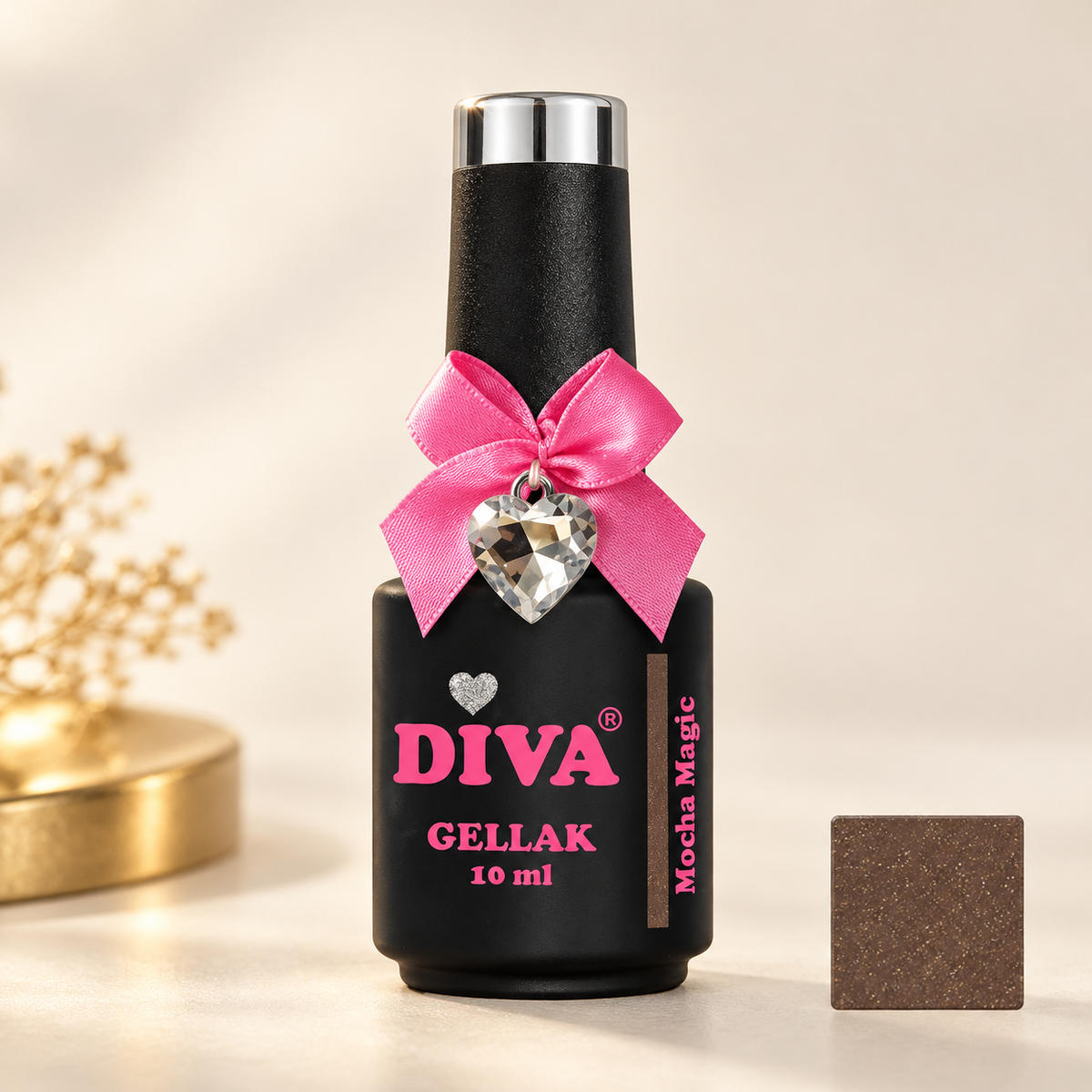 Productfoto met kleurstaal — DIVA Gellak Mocha Magic