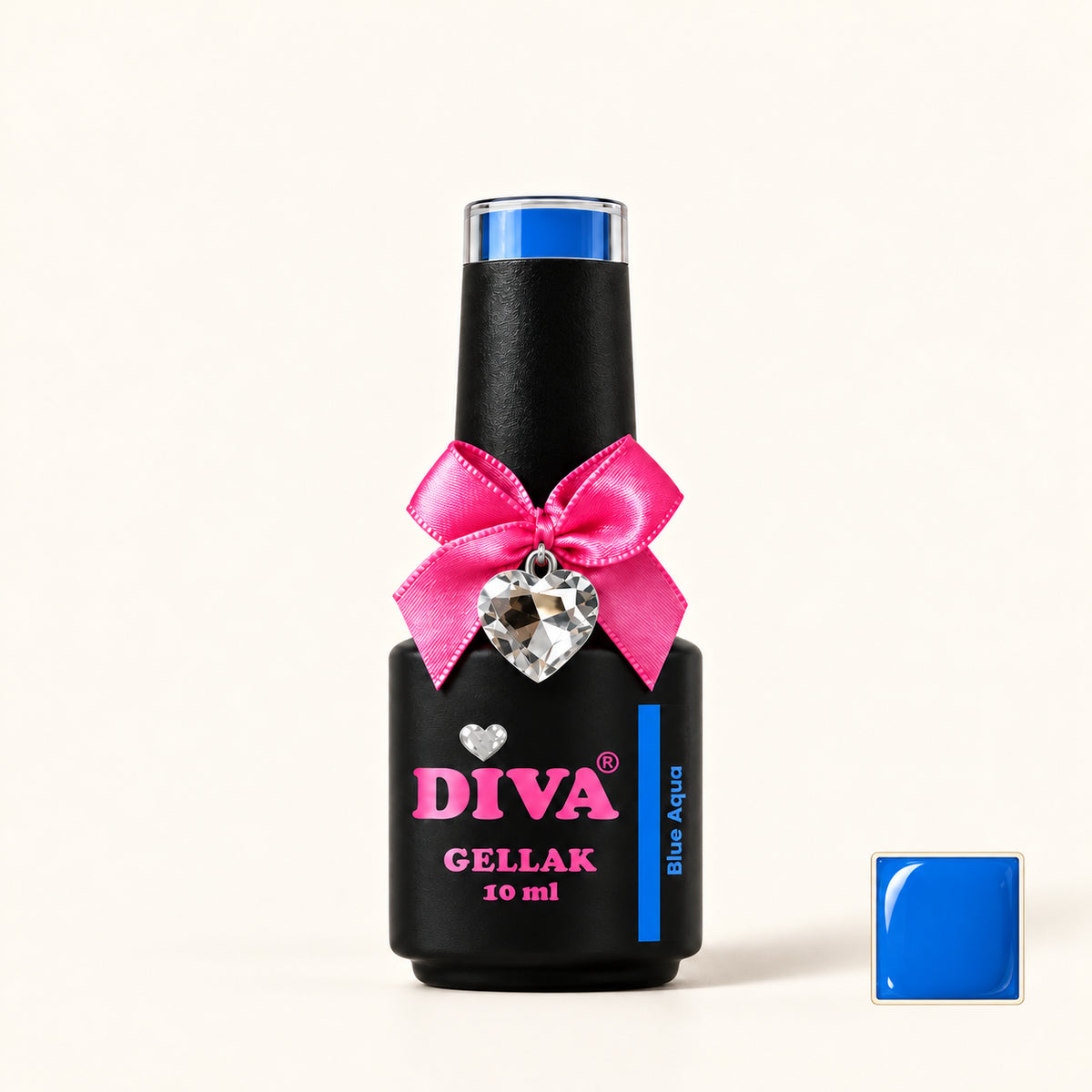 Productfoto met kleurstaaltje — DIVA Gellak Neon Blue Aqua 10 ml