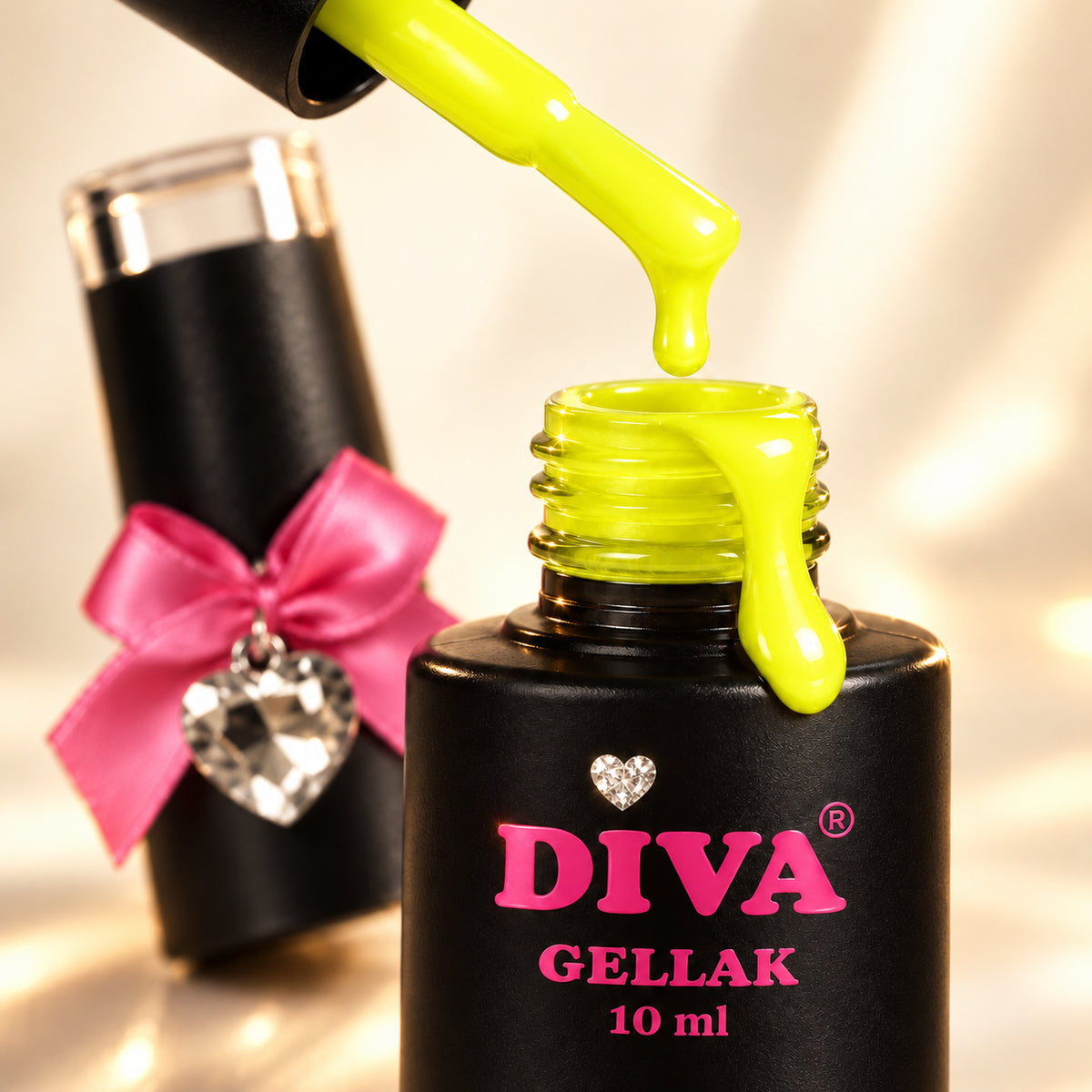 Druppel- en textuurdetail — DIVA Gellak Neon Yellow Bird 10 ml