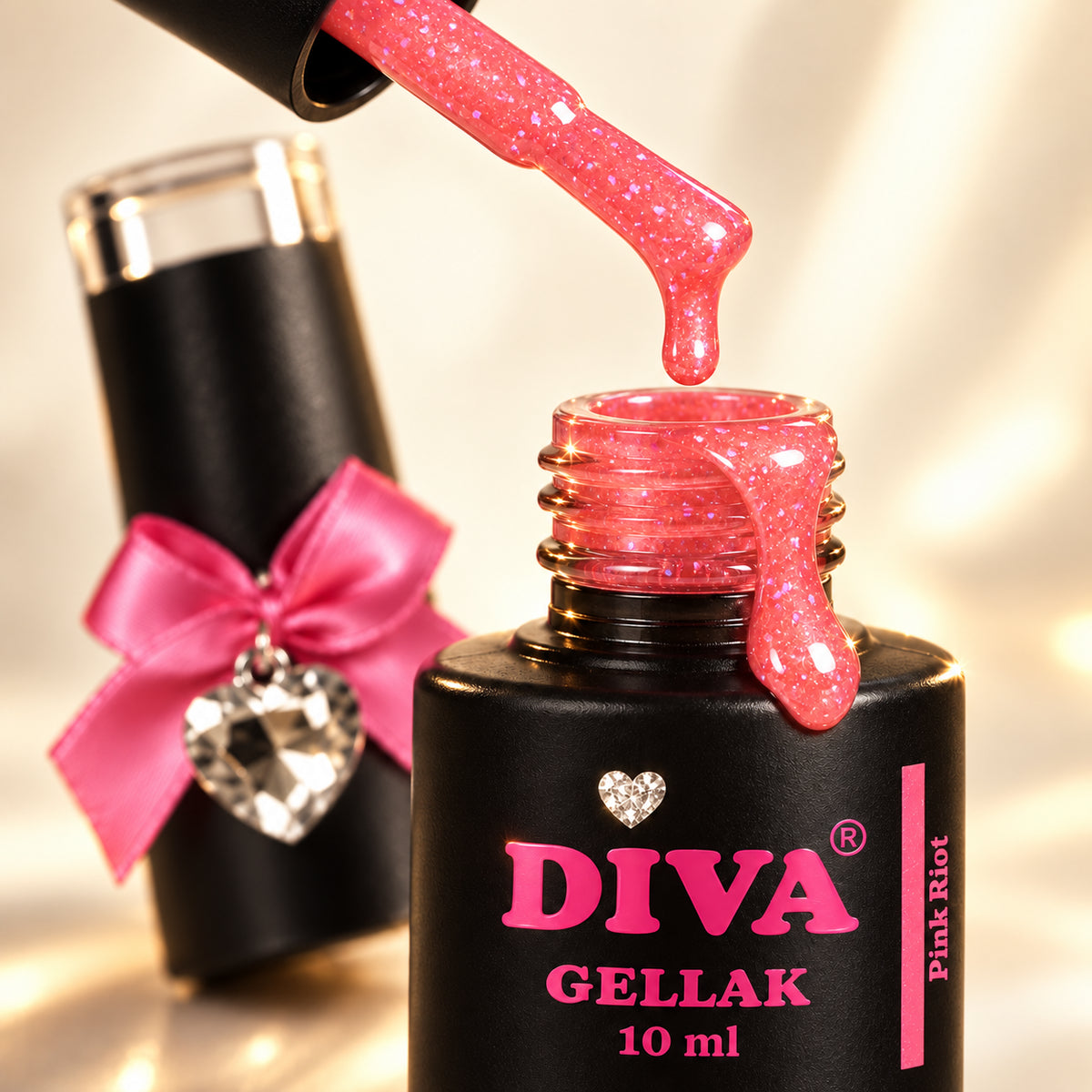 Druppel- en textuurdetail — DIVA Gellak Pink Riot 10 ml