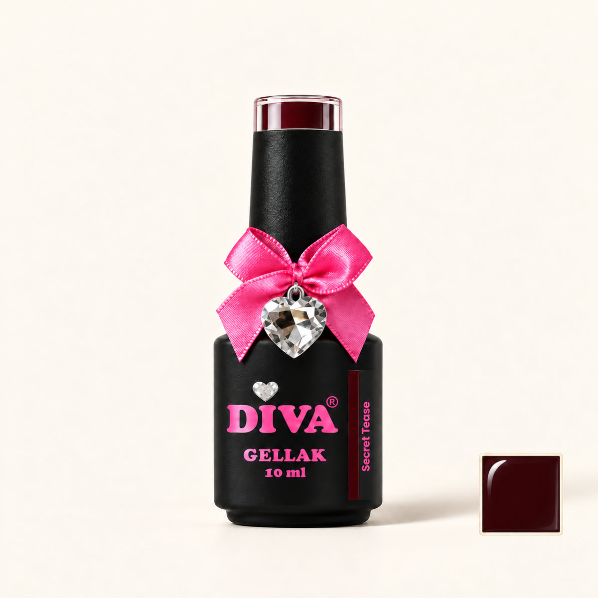 Productfoto met kleurstaaltje — DIVA Gellak Secret Tease 10 ml
