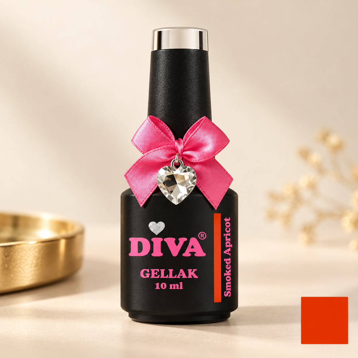 Productfoto met kleurstaal — DIVA Gellak Smoked Apricot 10 ml