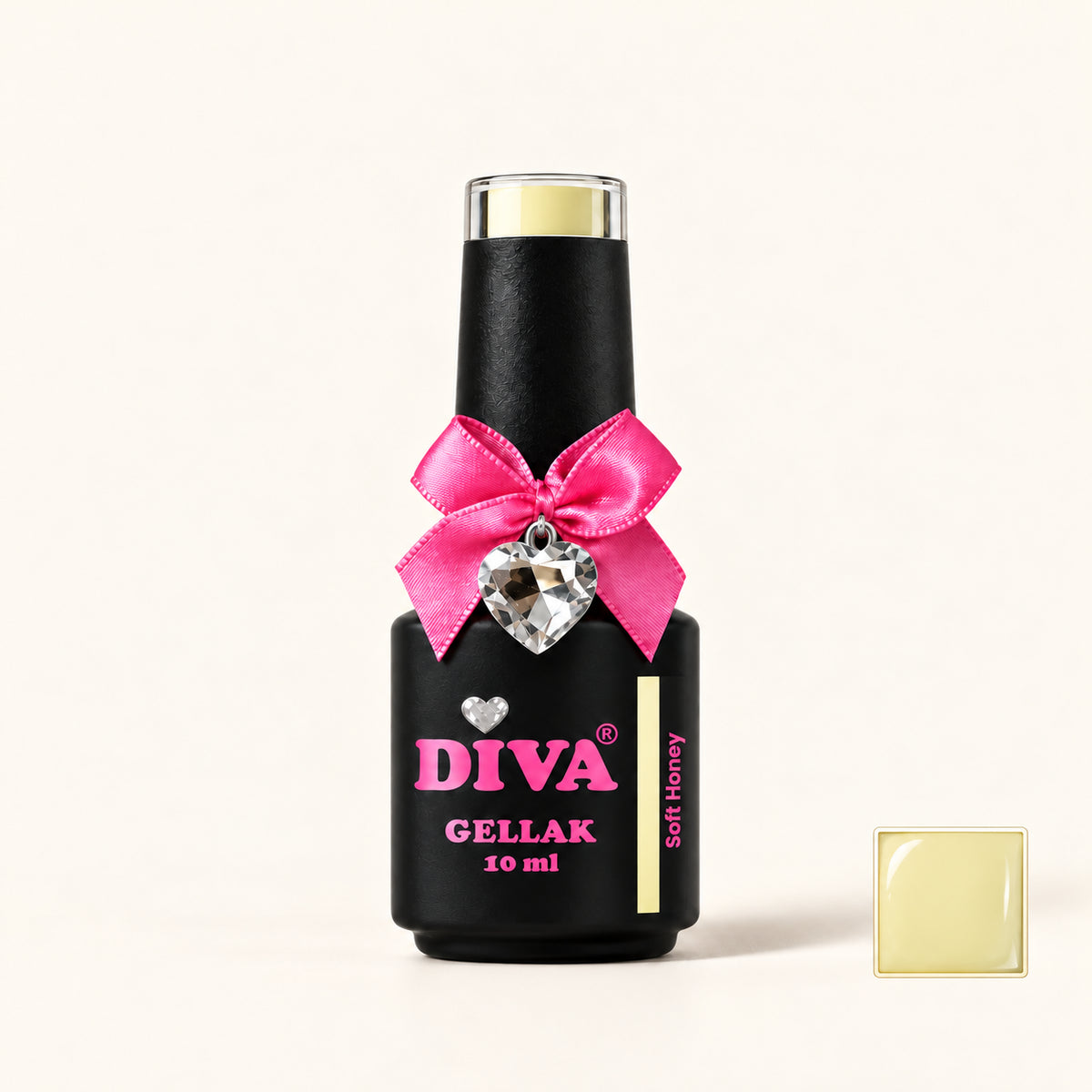 Productfoto met kleurstaaltje — DIVA Gellak Soft Honey 10 ml