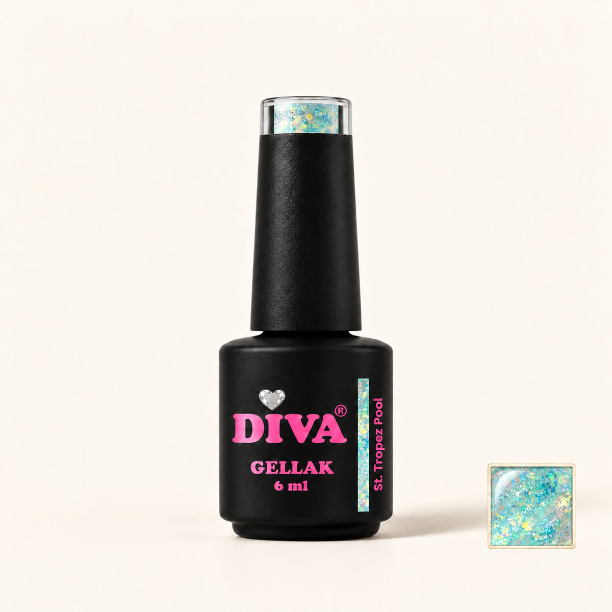 Productfoto met kleurstaaltje — DIVA Gellak St. Tropez Pool 6 ml