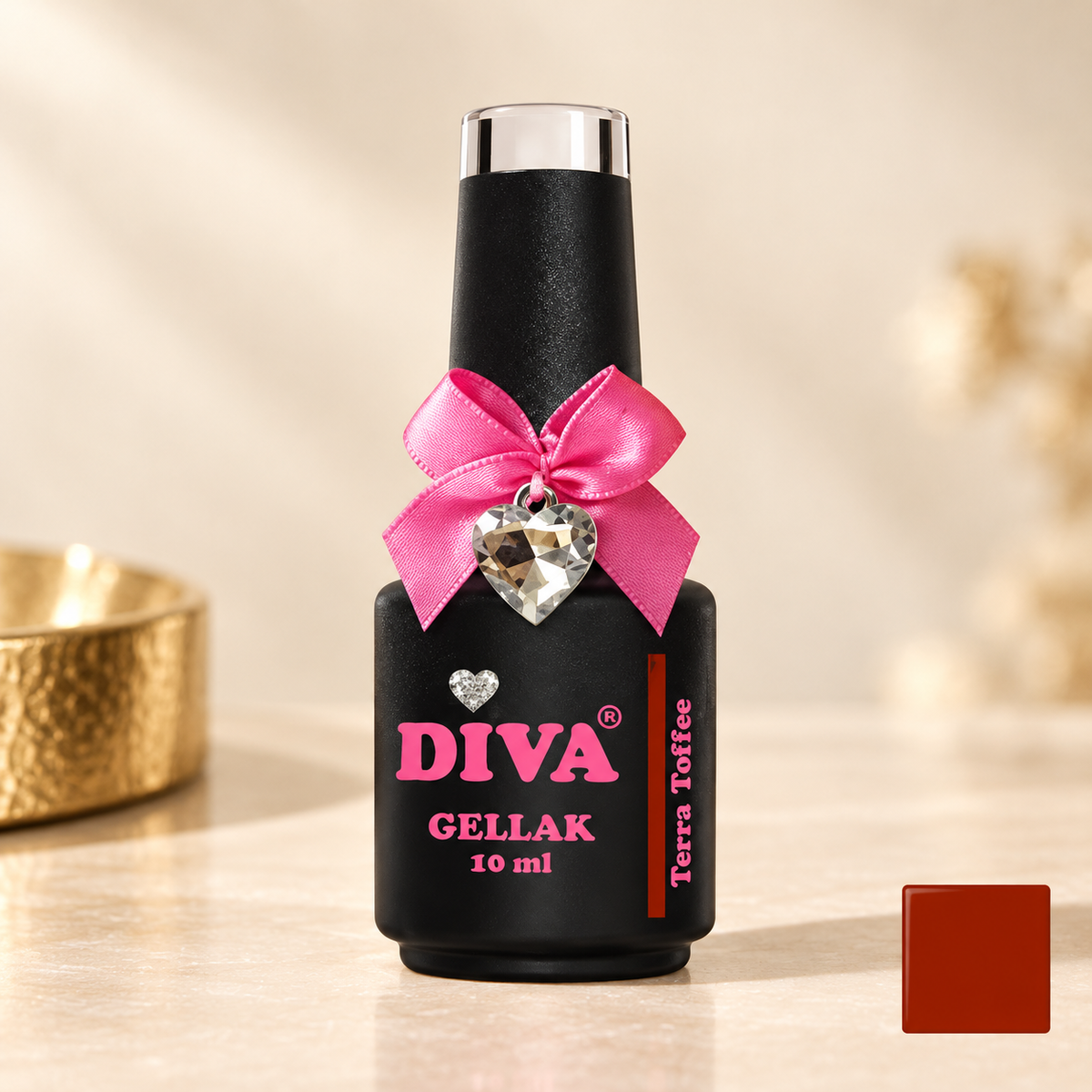 Productfoto met kleurstaal — DIVA Gellak Terra Toffee 10 ml