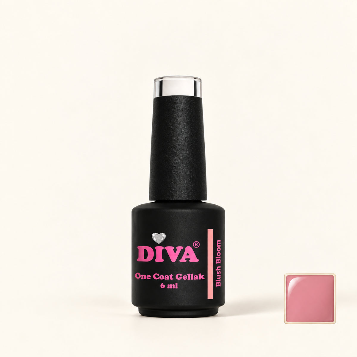Productfoto met kleurstaaltje — DIVA One Coat Gellak Blush Bloom 6 ml