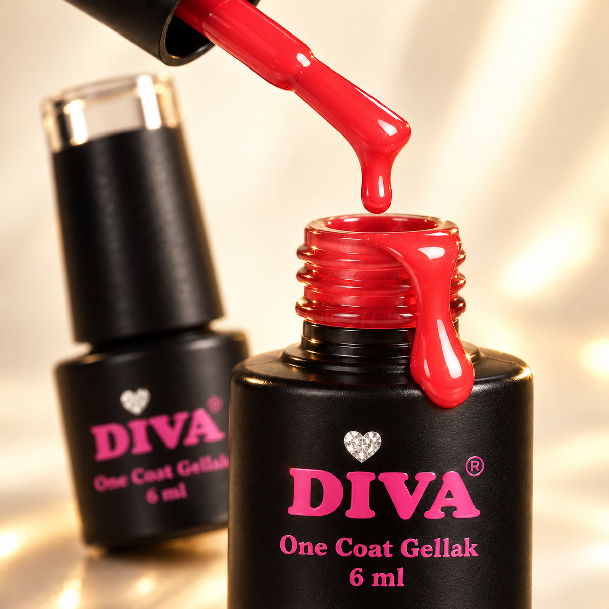 Druppel- en textuurdetail — DIVA One Coat Gellak Cherry Pop Neon 6 ml