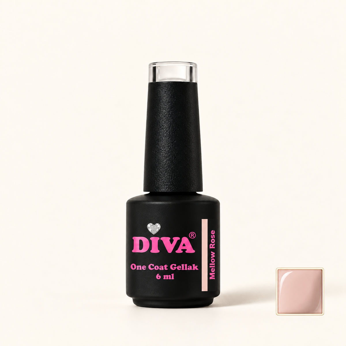 Productfoto met kleurstaaltje — DIVA One Coat Gellak Mellow Rose 6 ml