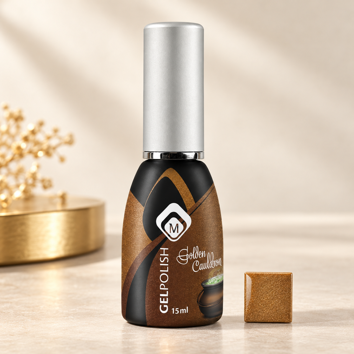 Productfoto met kleurstaal — GELPOLISH GOLDEN CAULDRON 15 ML