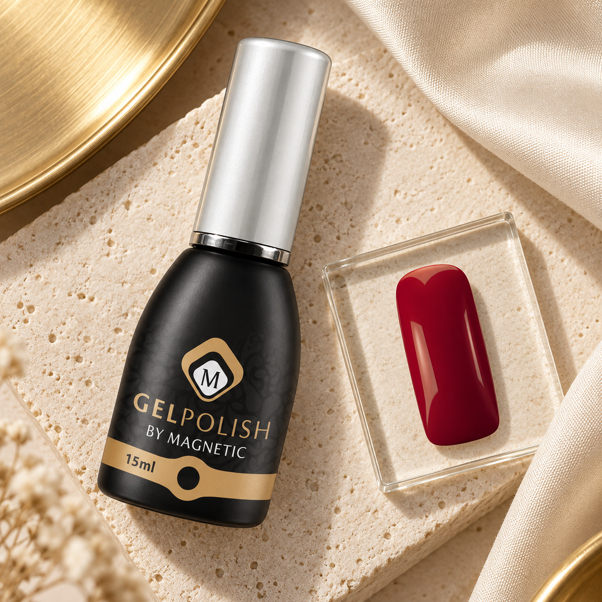 Gouden flatlay — Gelpolish Marina Red 15 ml