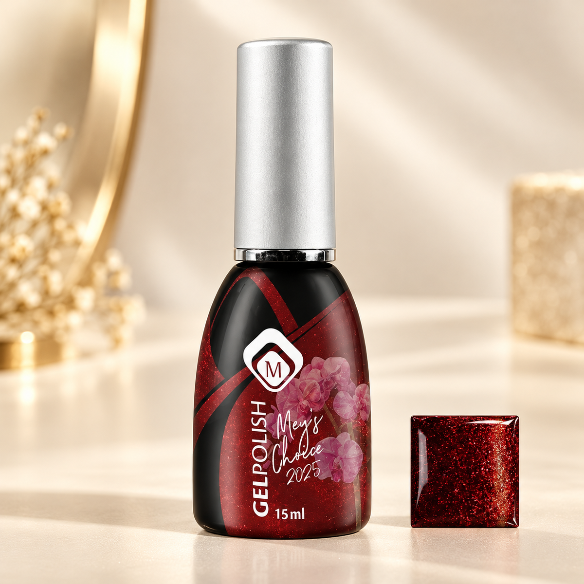 Productfoto met kleurstaaltje — Gelpolish Mey's Choice 2025