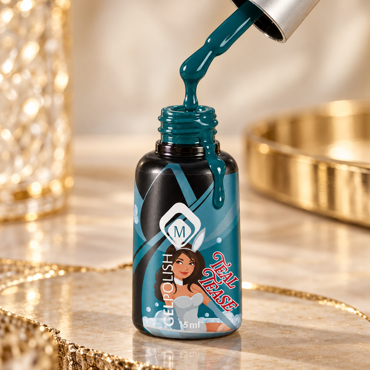 Druppel- en textuurdetail — Gelpolish Teal Tease