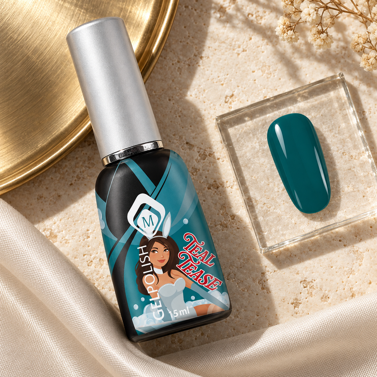 Gouden flatlay — Gelpolish Teal Tease