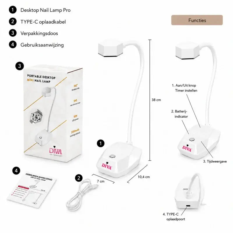 DIVA® LED/UV Mini Nagellamp Pro Wit met Automatische Sensor
