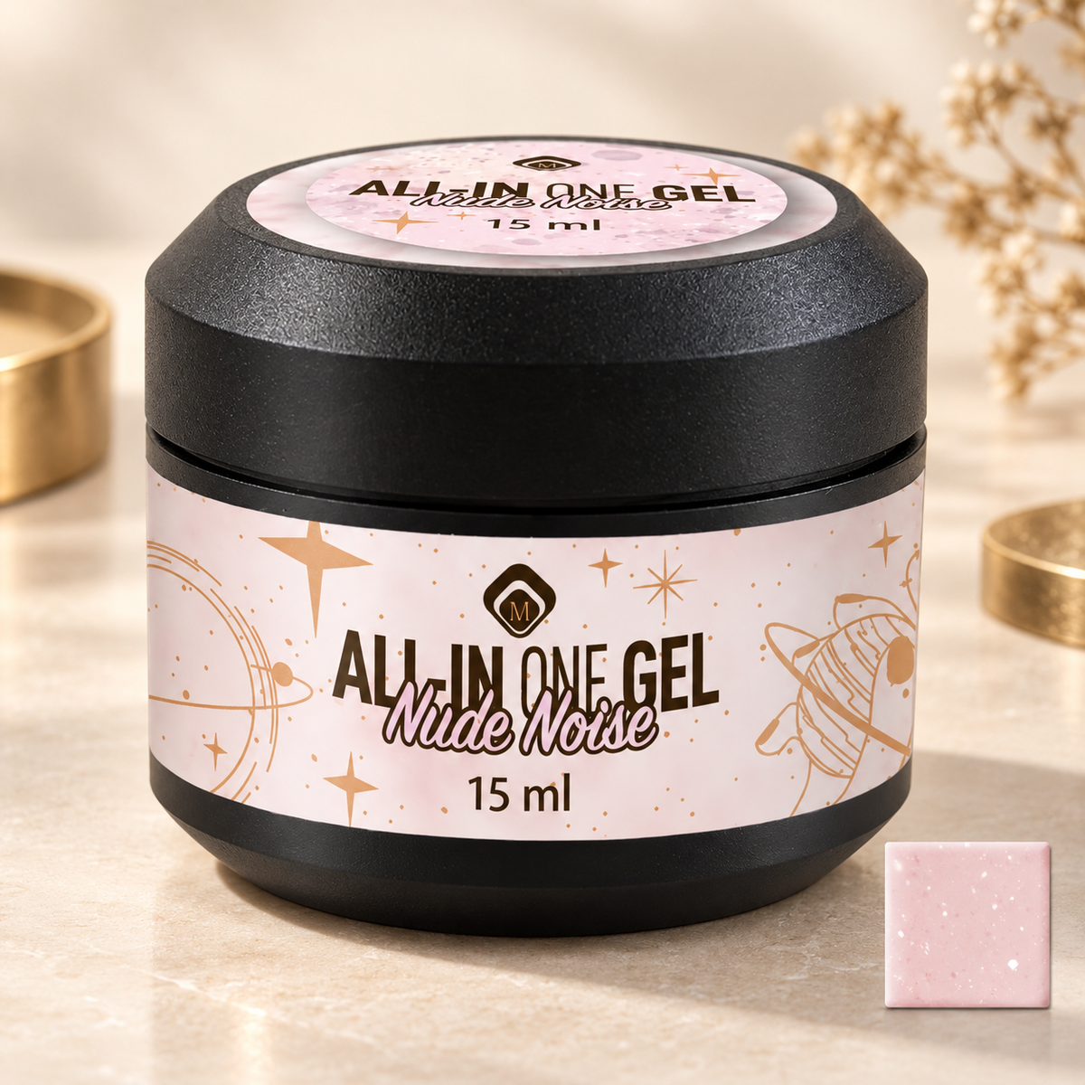 Productfoto met kleurstaal — All in One Gel Nude Noise