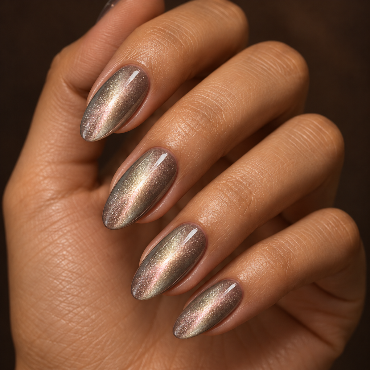 Nagels van dichtbij — Cat Eye Pink Gold -str 06