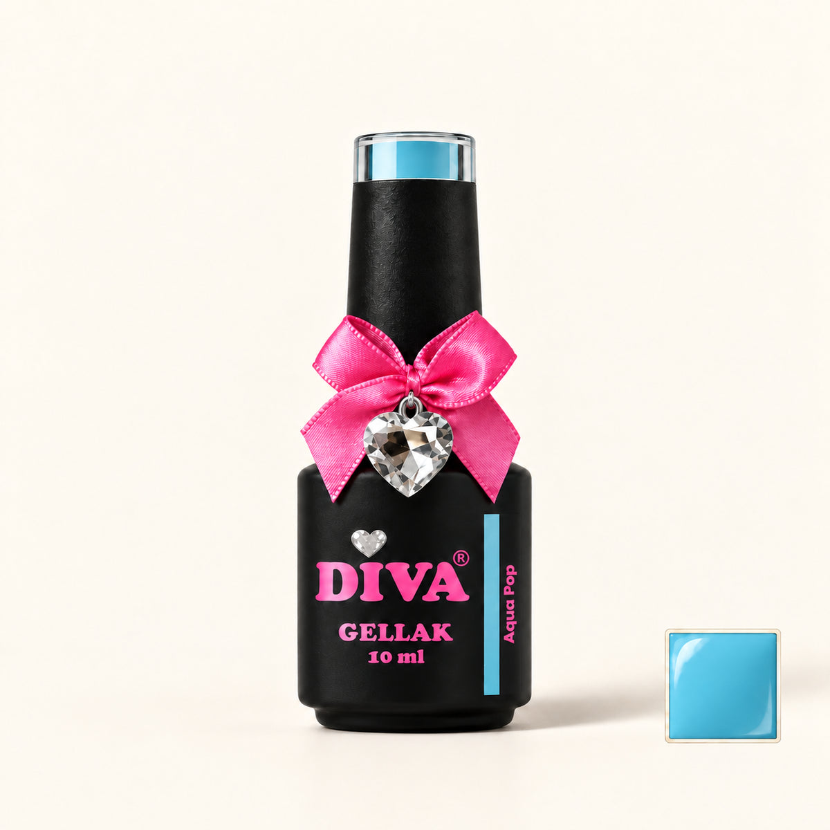 Productfoto met kleurstaaltje — DIVA Gellak Aqua Pop 10 ml
