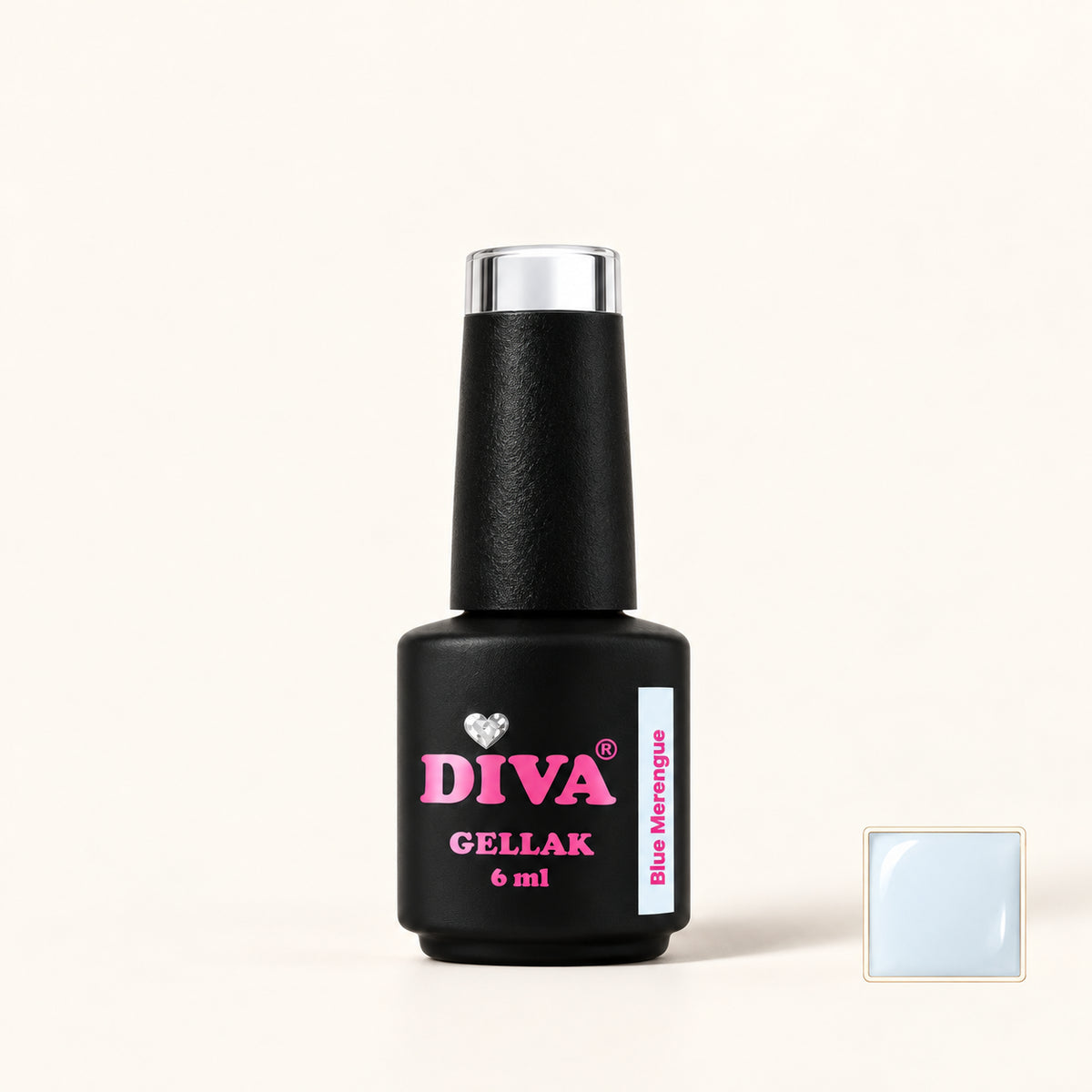 Productfoto met kleurstaaltje — DIVA Gellak Blue Merengue 6 ml