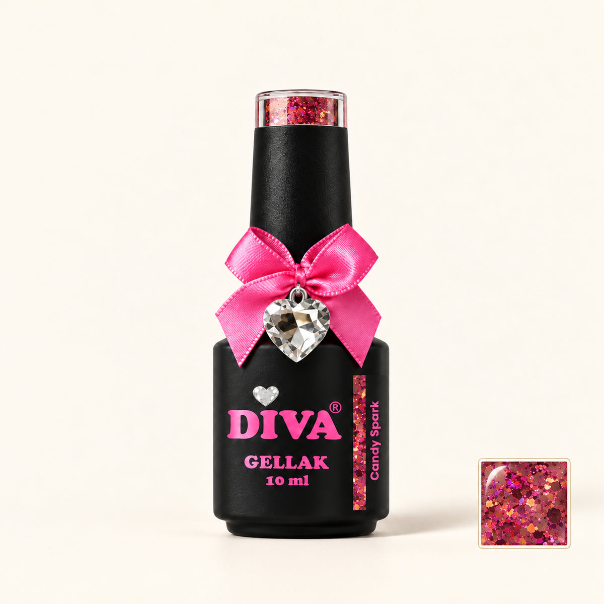 Productfoto met kleurstaaltje — DIVA Gellak Candy Spark 10 ml