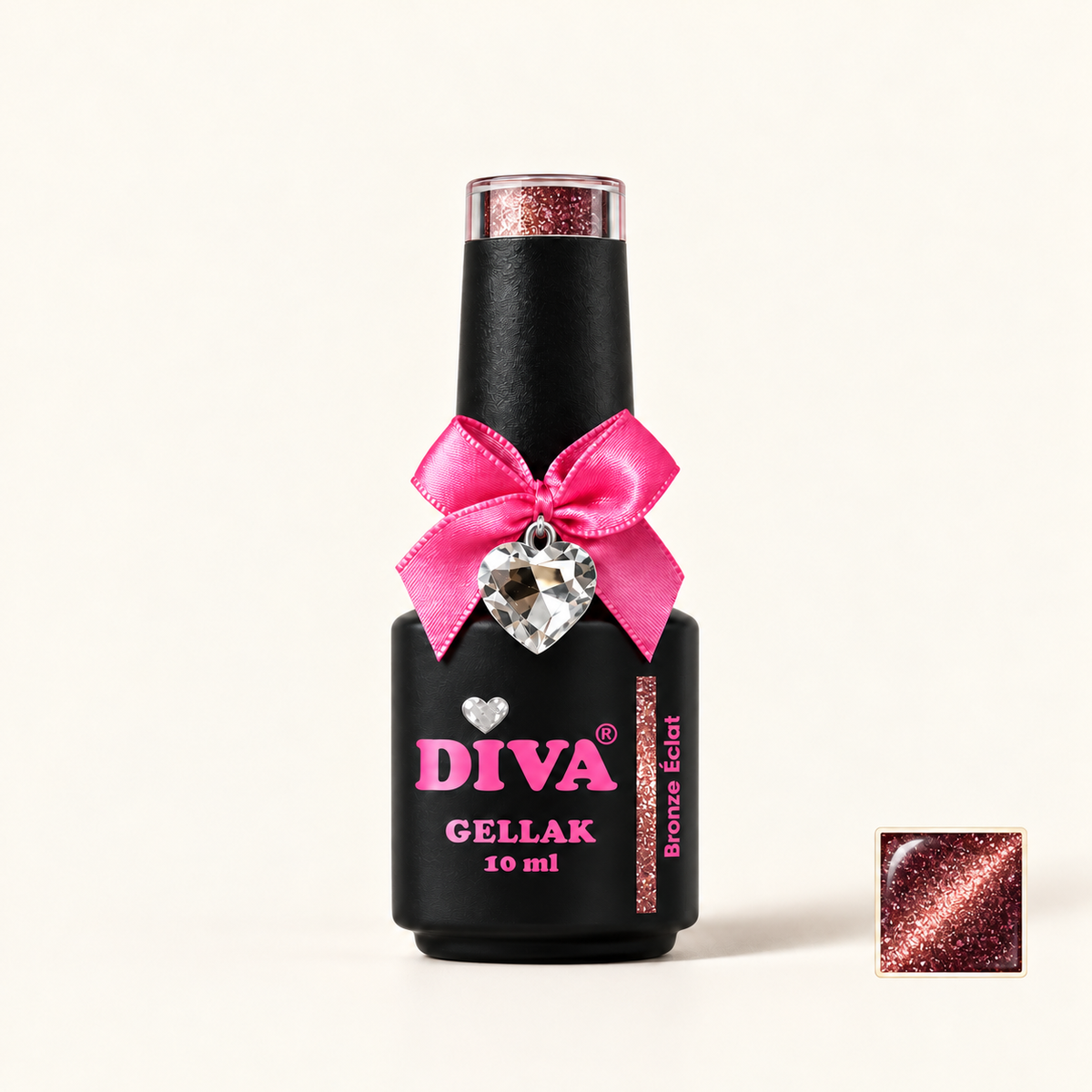 Productfoto met kleurstaaltje — DIVA Gellak Cat Eye Bronze Éclat 10 ml
