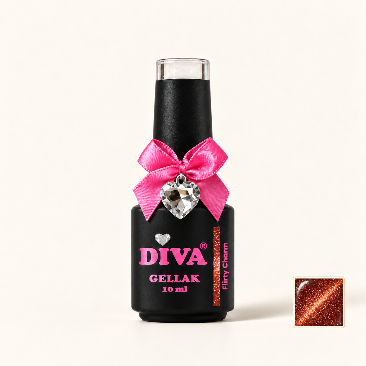 Productfoto met kleurstaaltje — DIVA Gellak Cat Eye Flirty Charm 10 ml #F