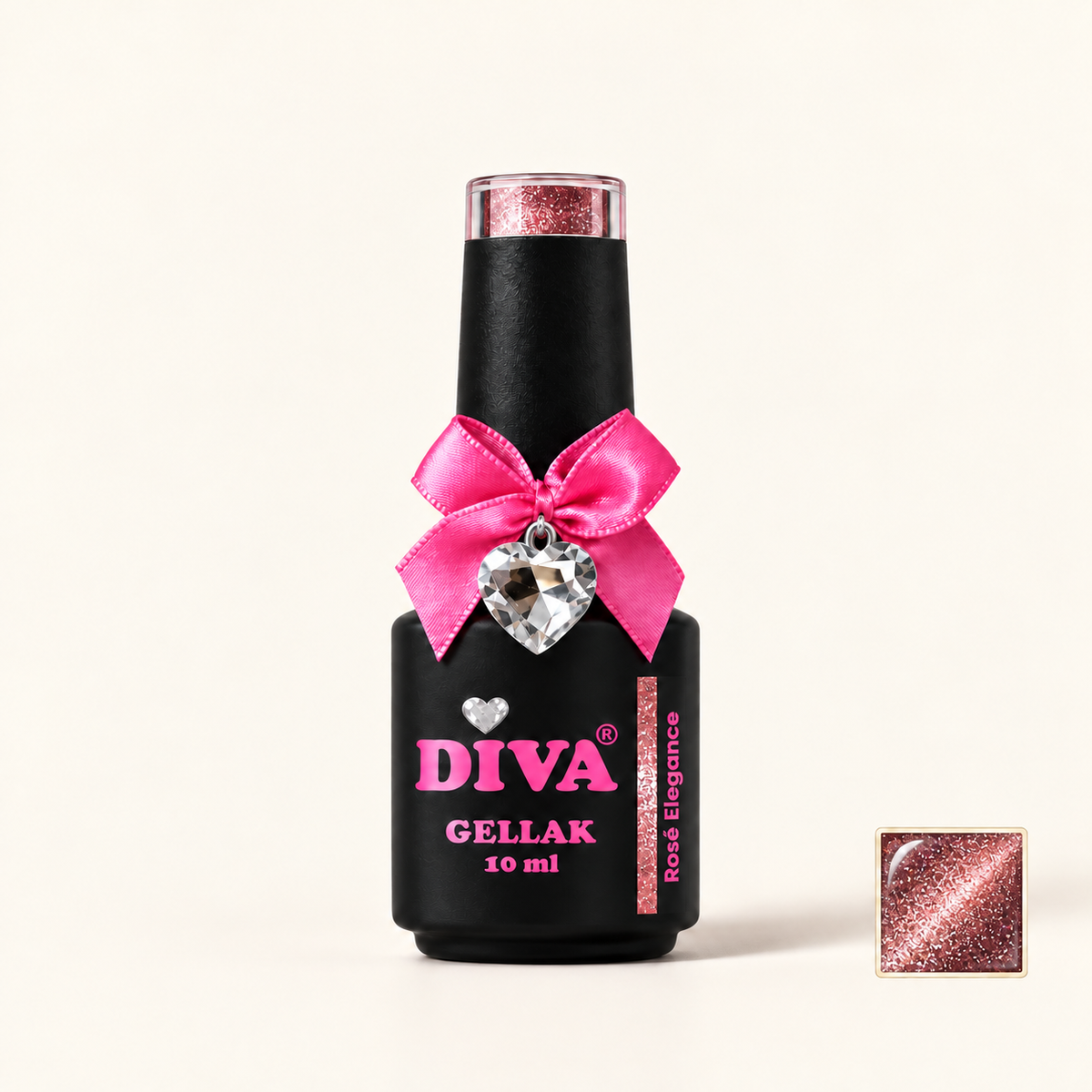 Productfoto met kleurstaaltje — DIVA Gellak Cat Eye Rosé Elegance 10 ml