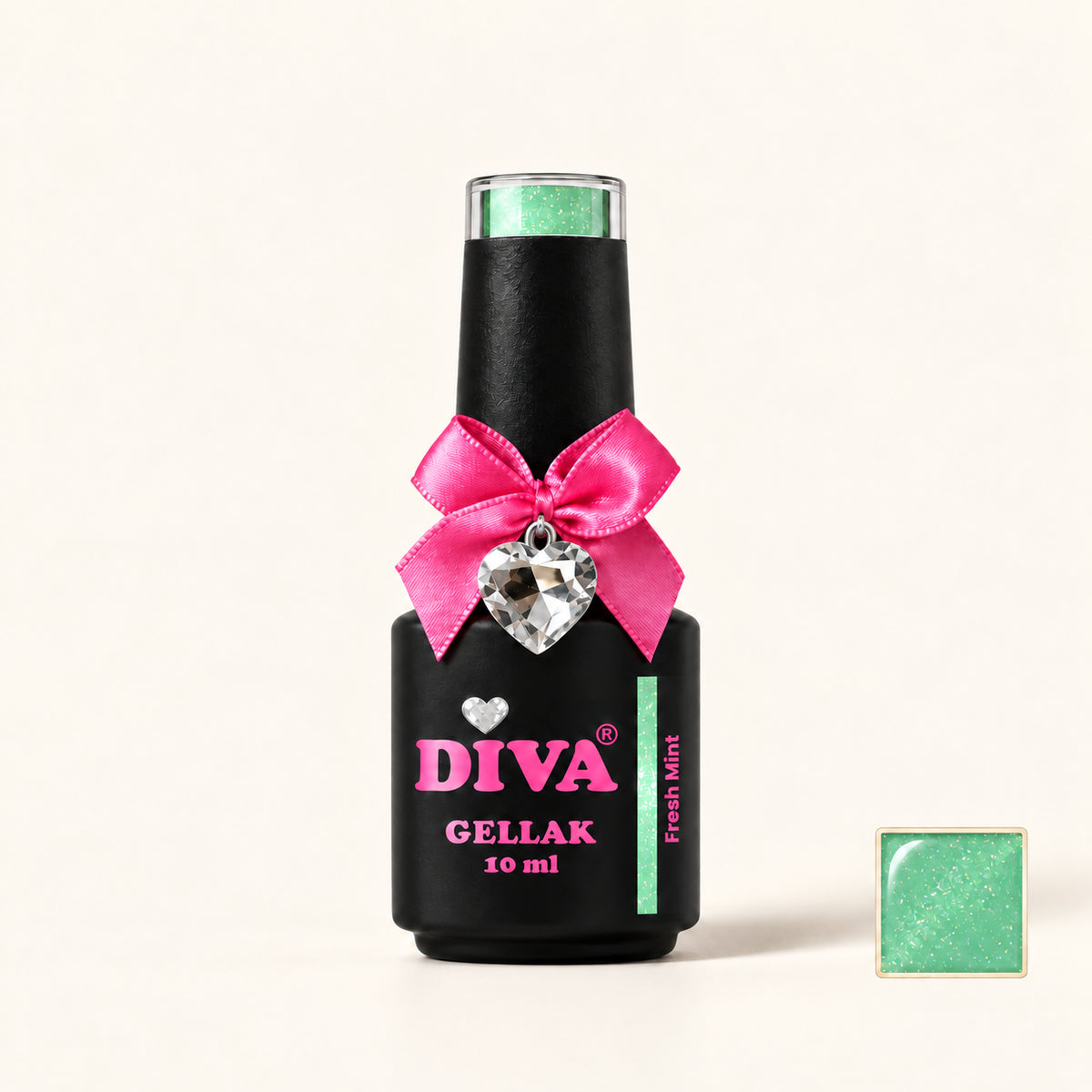 Productfoto met kleurstaaltje — DIVA Gellak Fresh Mint 10 ml