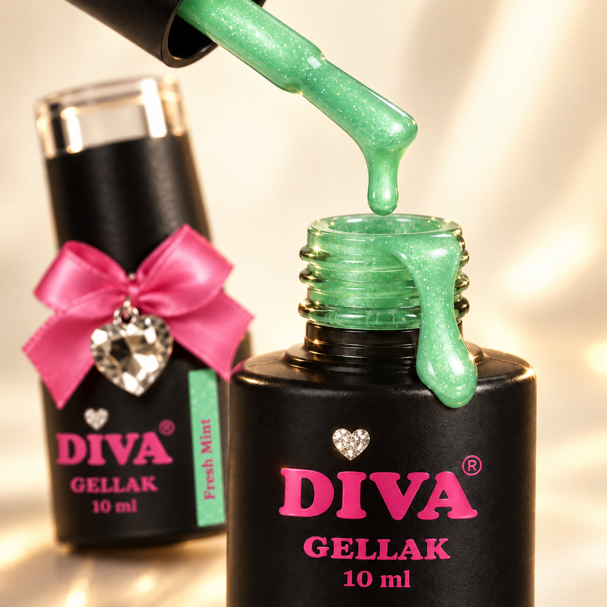 Druppel- en textuurdetail — DIVA Gellak Fresh Mint 10 ml
