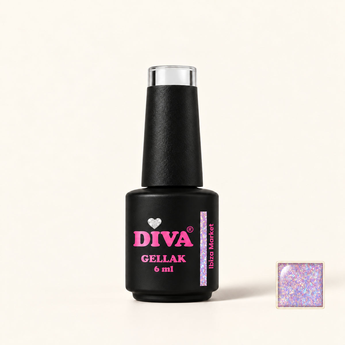 Productfoto met kleurstaaltje — DIVA Gellak Ibiza Market 6 ml