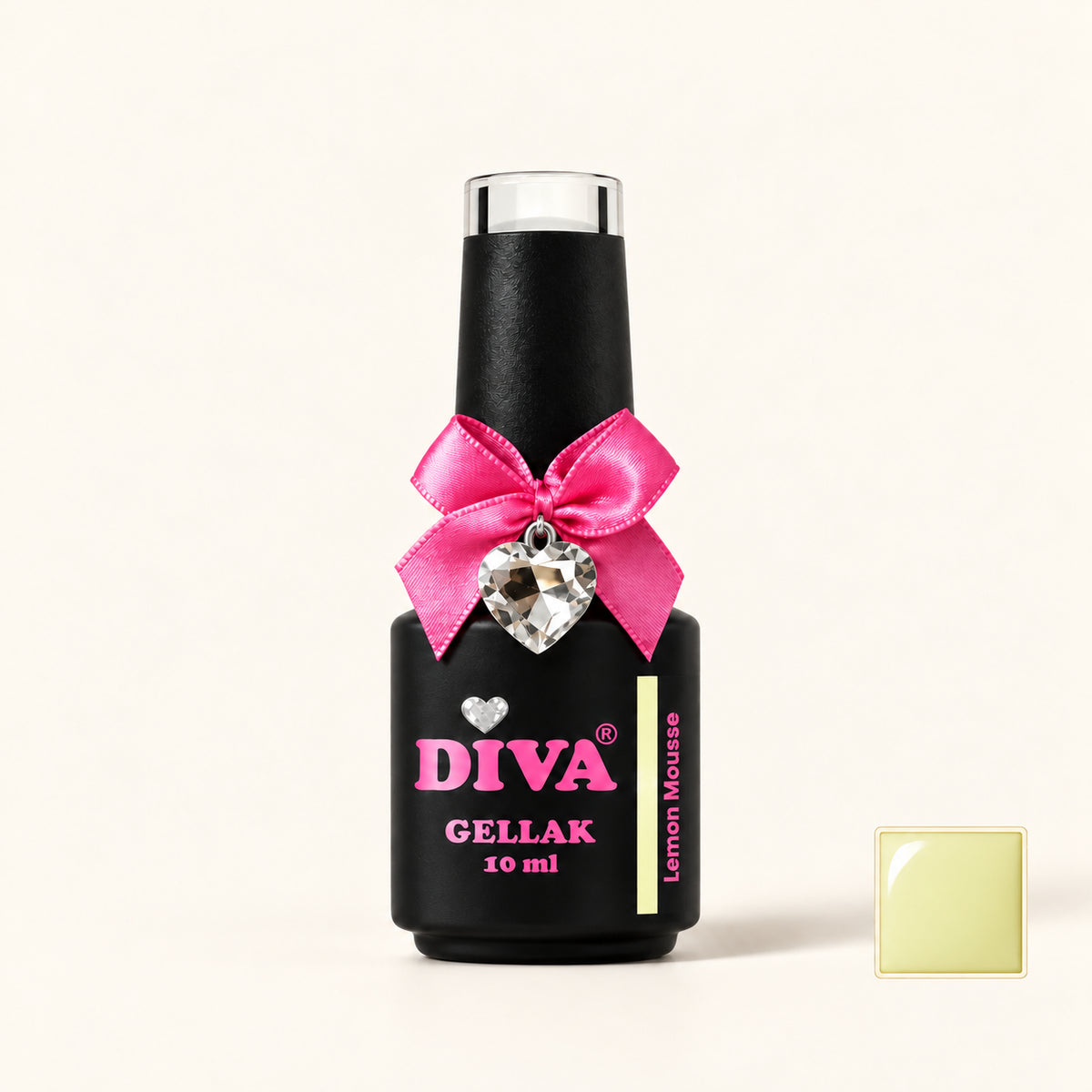 Productfoto met kleurstaaltje — DIVA Gellak Lemon Mousse 10 ml