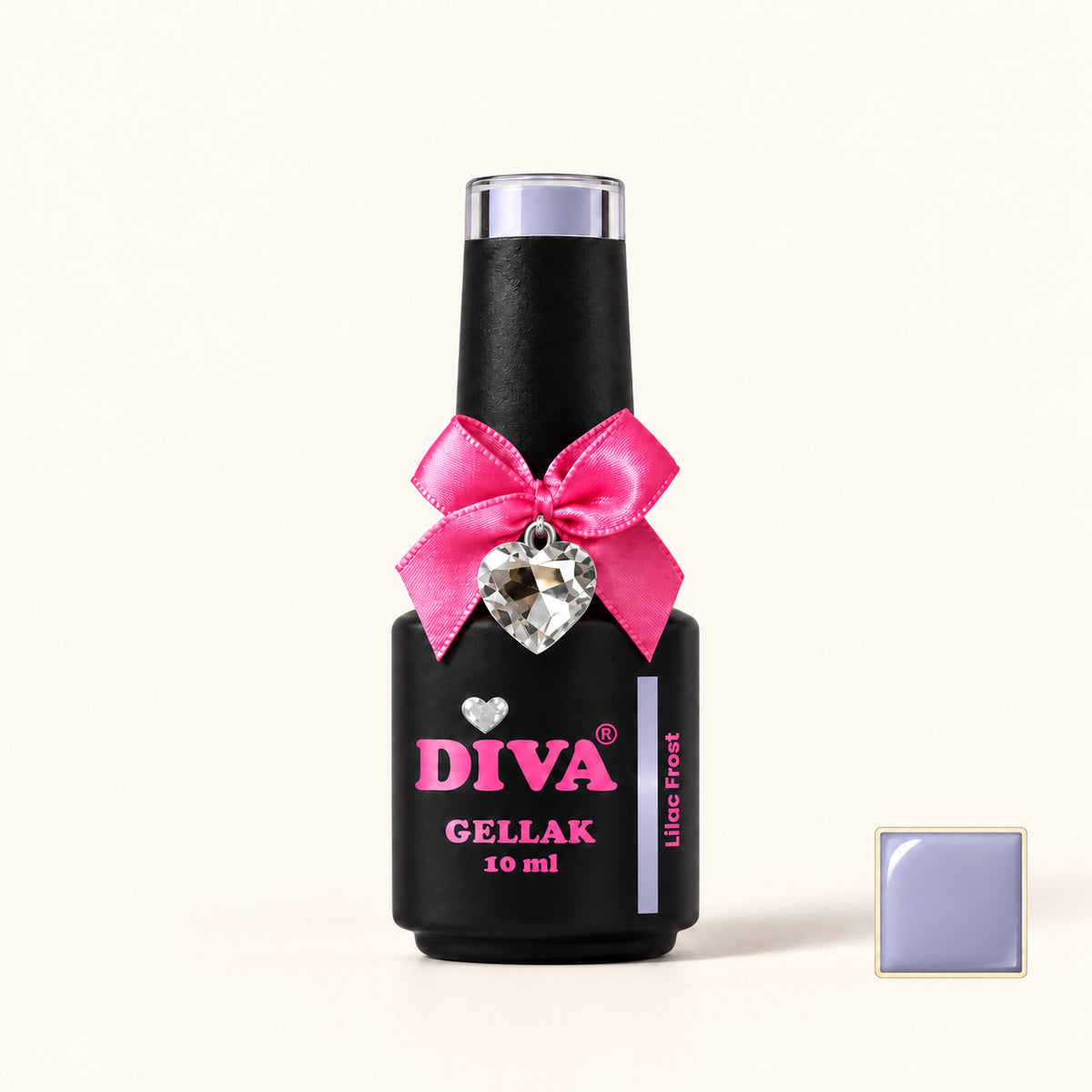 Productfoto met kleurstaaltje — DIVA Gellak Lilac Frost 10 ml