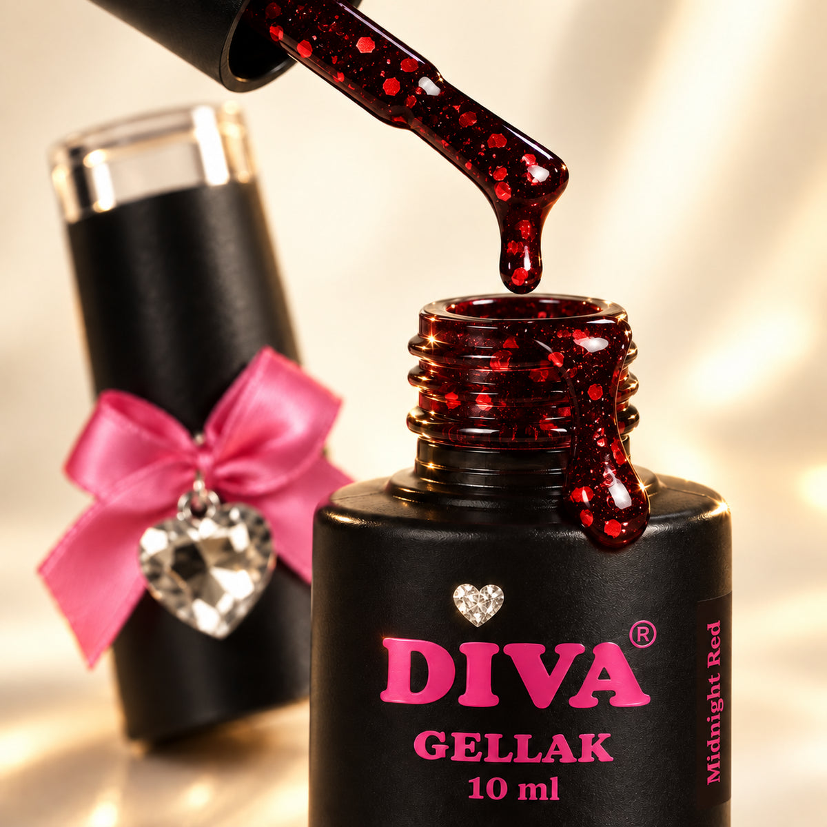 Druppel- en textuurdetail — DIVA Gellak Midnight Red 10 ml