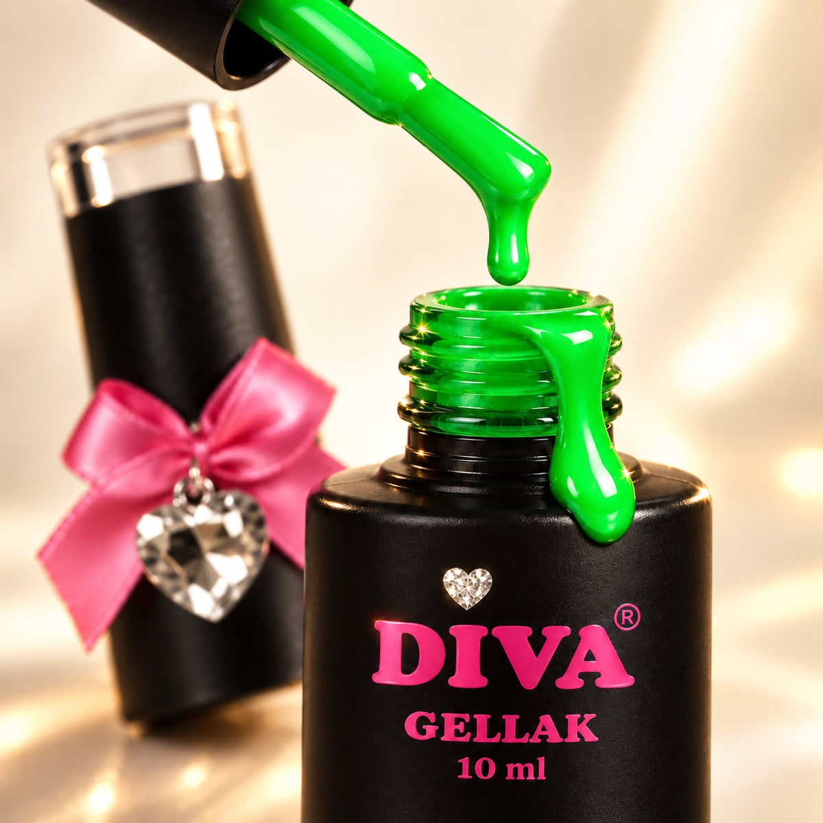 Druppel- en textuurdetail — DIVA Gellak Neon Green Grace 10 ml