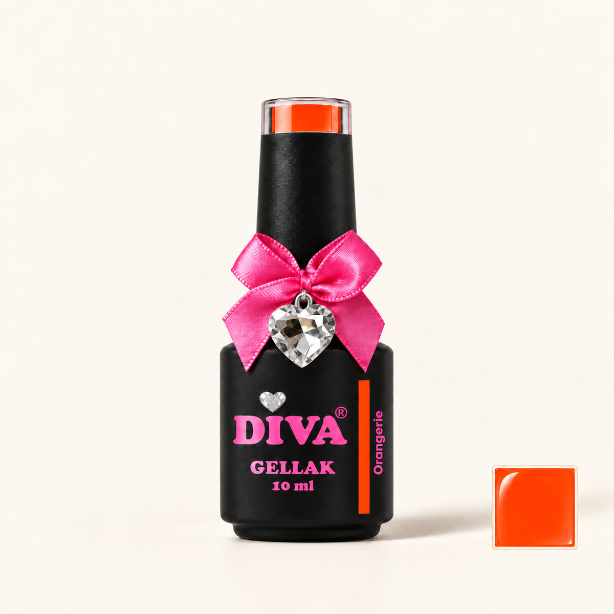 Productfoto met kleurstaaltje — DIVA Gellak Neon Orangerie 10 ml