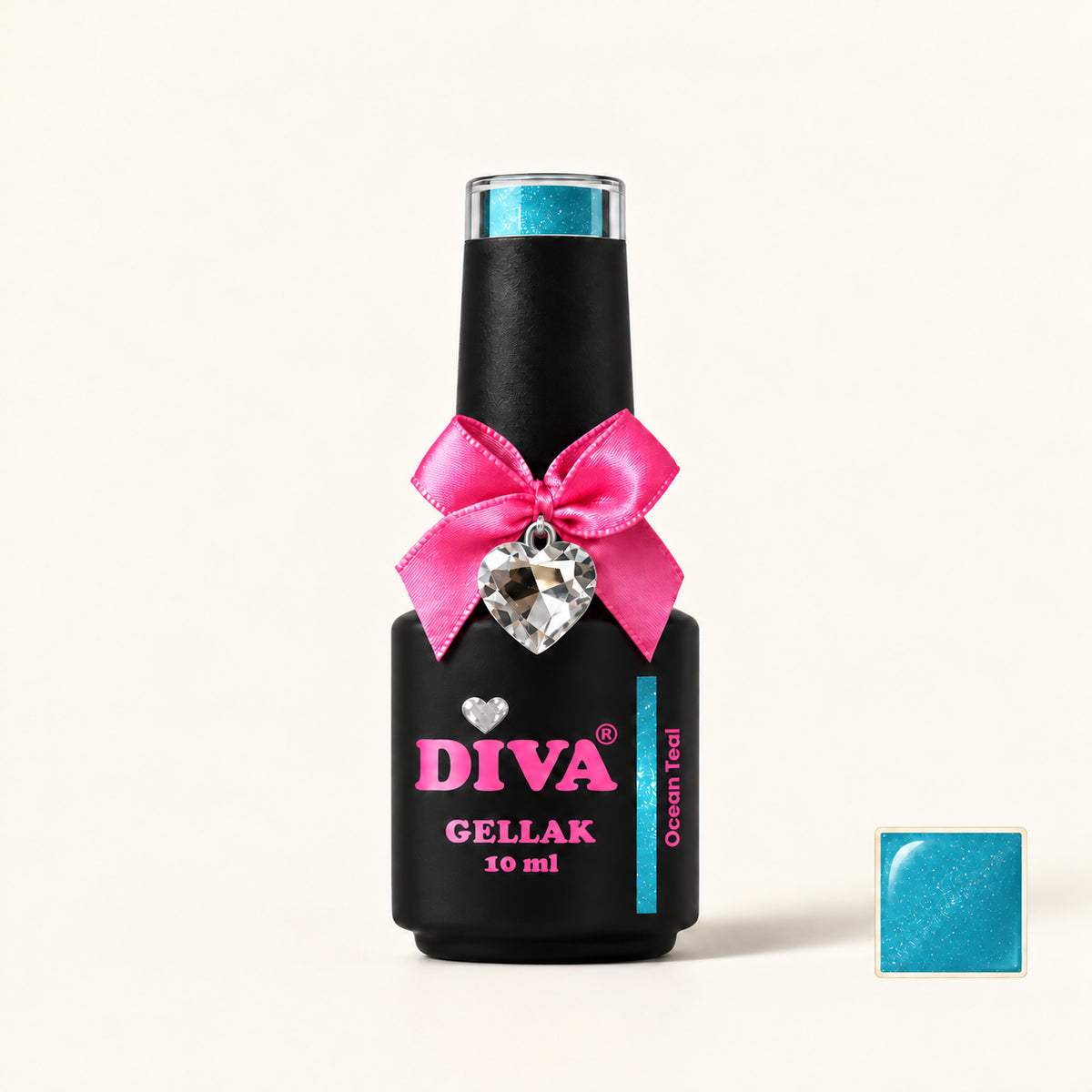 Productfoto met kleurstaaltje — DIVA Gellak Ocean Teal 10 ml