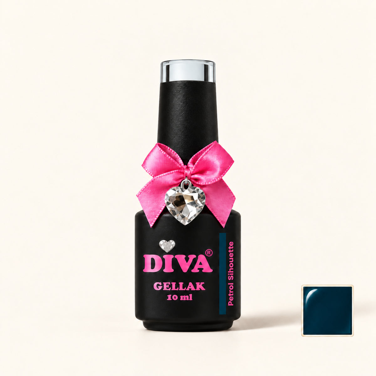 Productfoto met kleurstaaltje — DIVA Gellak Petrol Silhouette 10 ml #