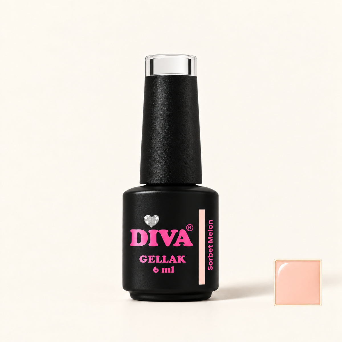 Productfoto met kleurstaaltje — DIVA Gellak Sorbet Melon 6 ml