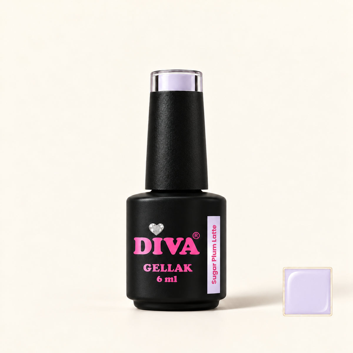 Productfoto met kleurstaaltje — DIVA Gellak Sugar Plum Latte 6 ml