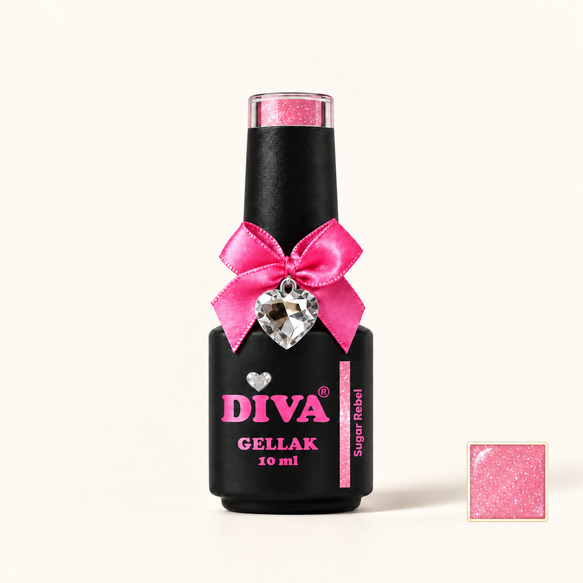 Productfoto met kleurstaaltje — DIVA Gellak Sugar Rebel 10 ml
