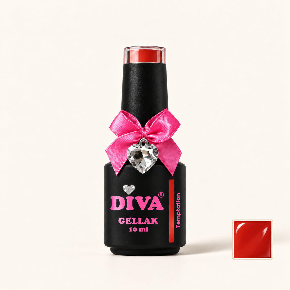 Productfoto met kleurstaaltje — DIVA Gellak Temptation 10 ml