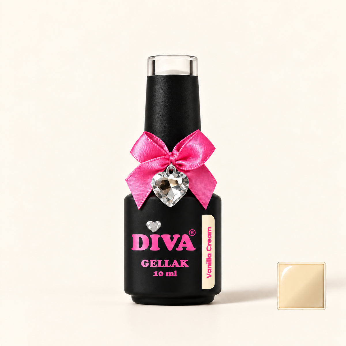 Productfoto met kleurstaaltje — DIVA Gellak Vanilla Cream 10 ml