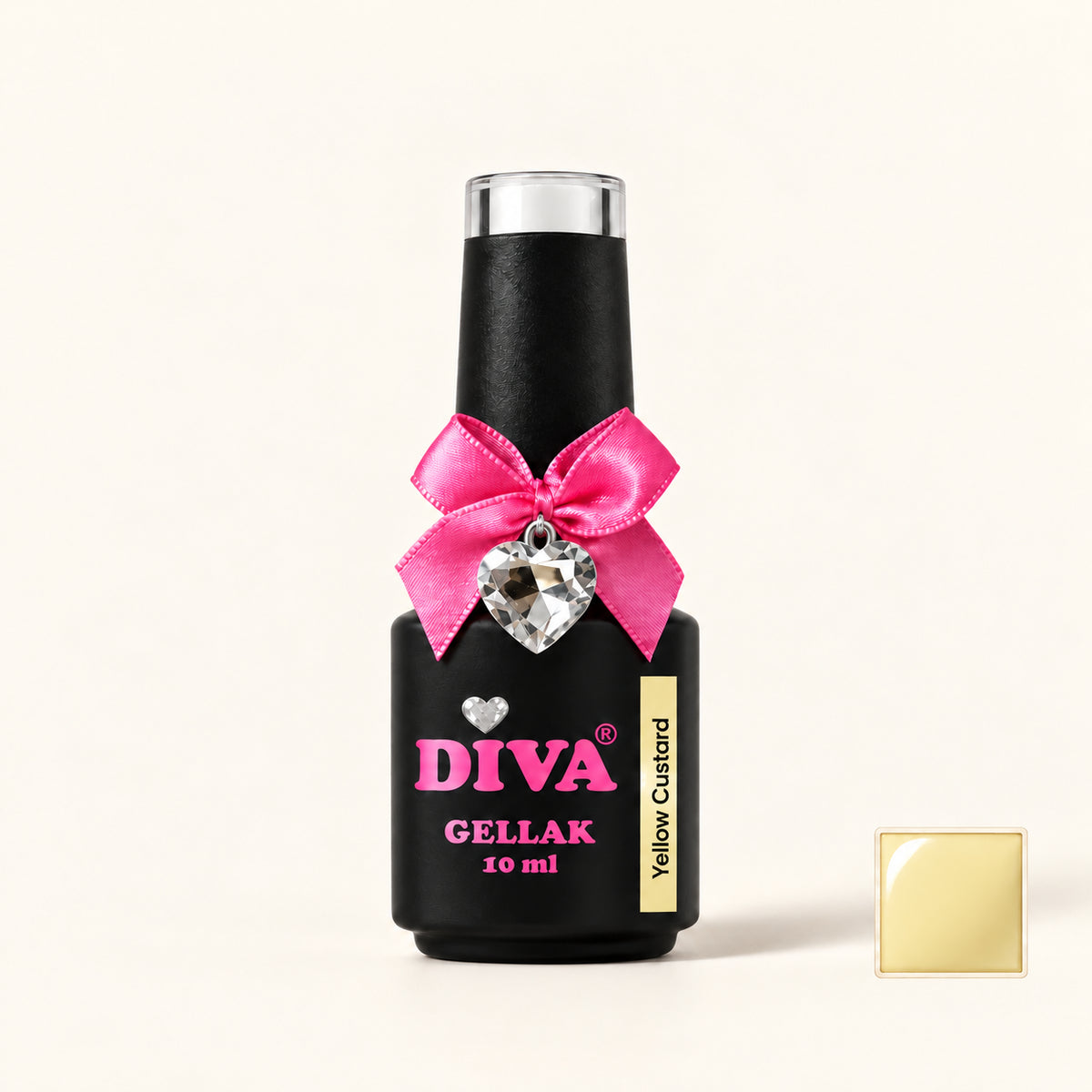 Productfoto met kleurstaaltje — DIVA Gellak Yellow Custard 10 ml