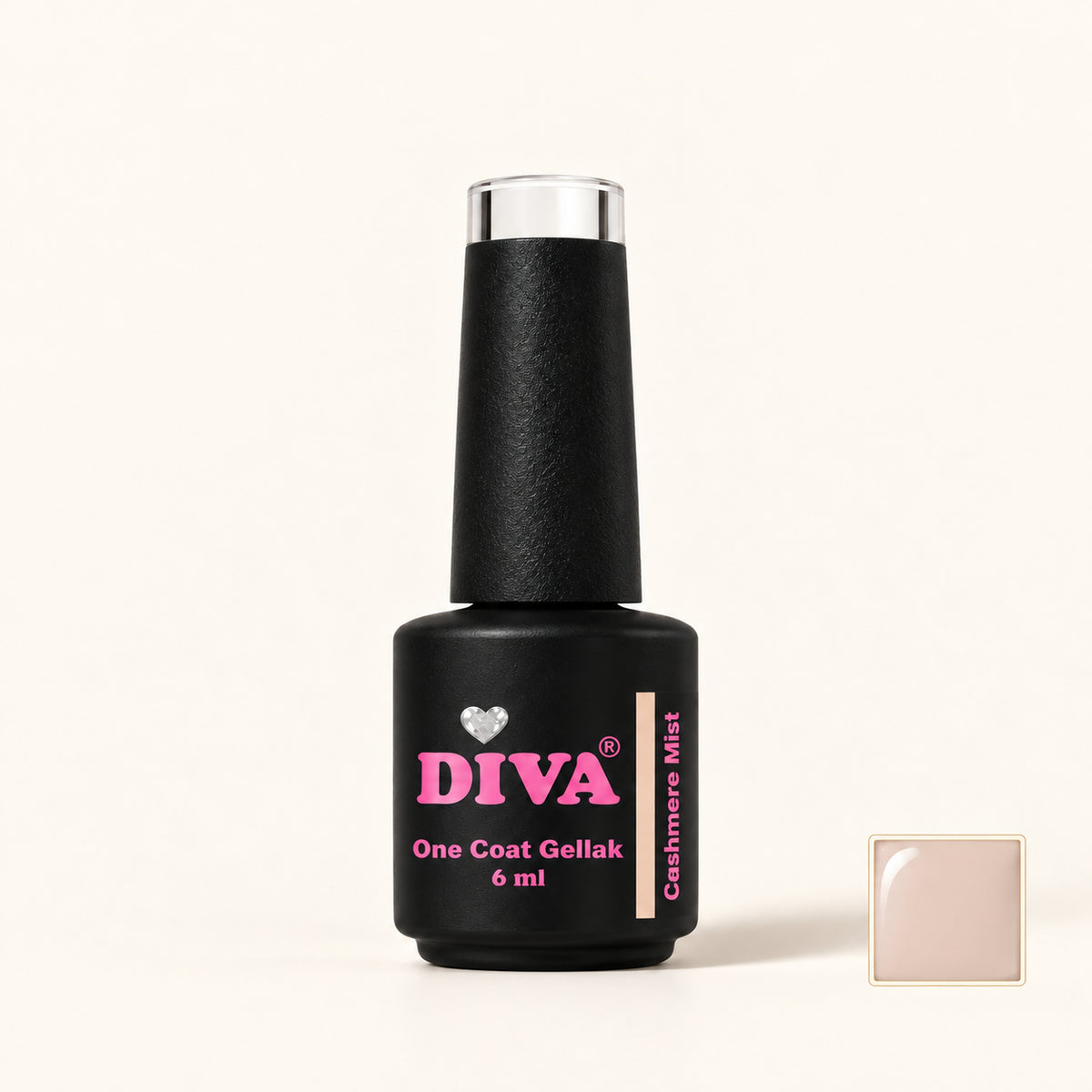 Productfoto met kleurstaaltje — DIVA One Coat Gellak Cashmere Mist 6 ml
